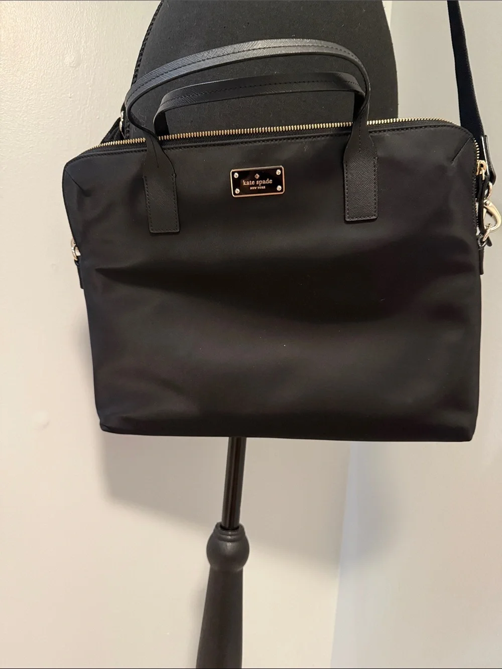 kate spade Black Crossbody Nylon Laptop Bag with Gold Hardware